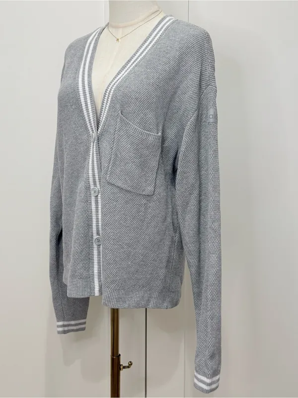 Alo Yoga Tennis Club Cardigan Sweater XS Gray Varsity Preppy Athleisure Chic - Image 6