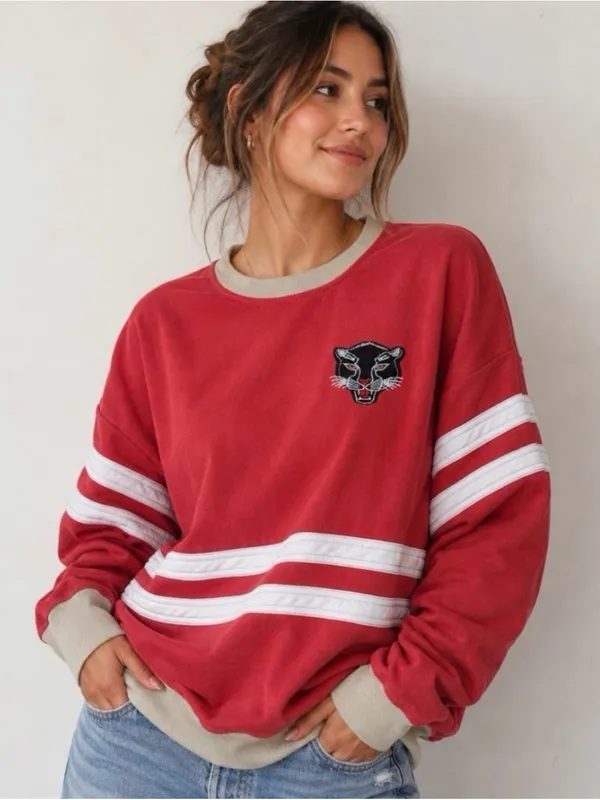 Anthropologie Pilcro Pep Rally Oversized Crewneck Sweatshirt XS Red Panther - Image 4