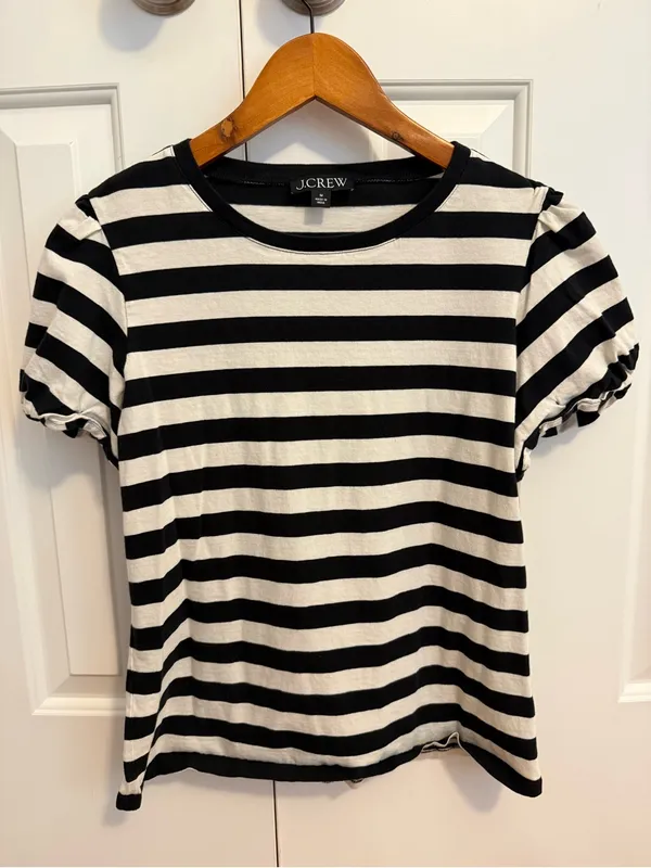 J.Crew Vintage jersey puff-sleeve T-shirt in stripe Size Medium - Image 2