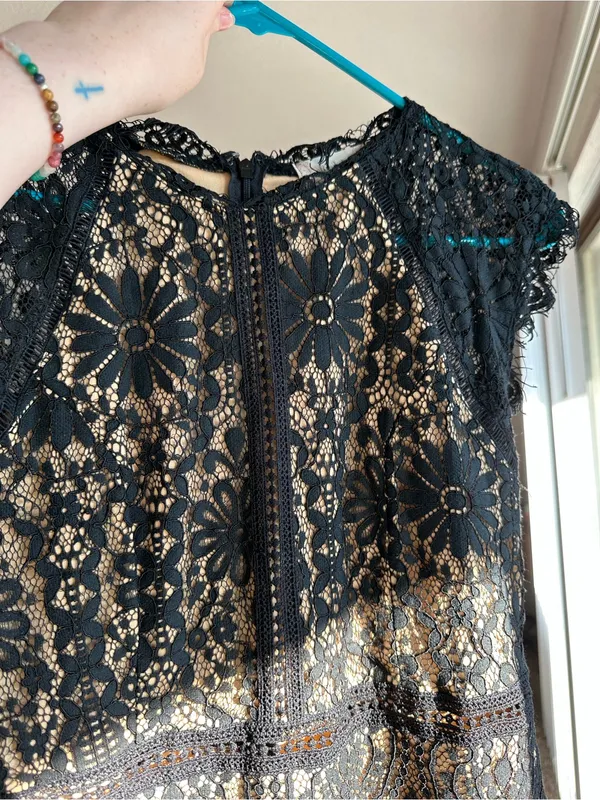 Altar'd State Black Lace Overlay Dress with Nude Lining - Image 2