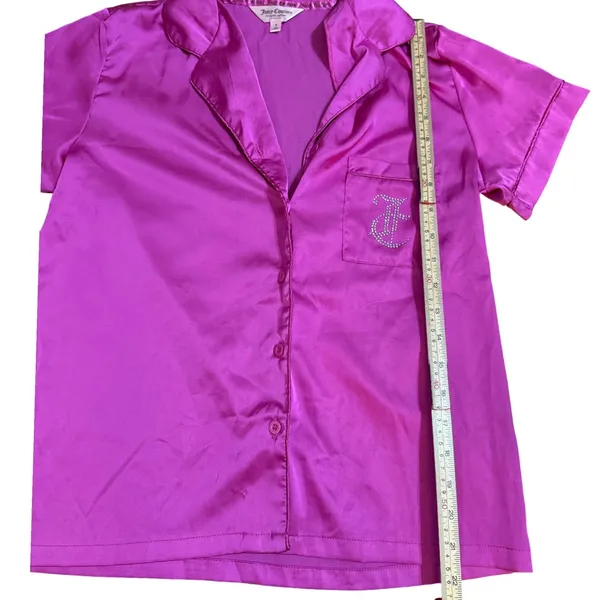 Juicy‎ Couture Magenta Pink Satin Rhinestone Pajama Top Short Sleeve Sz S - Image 8