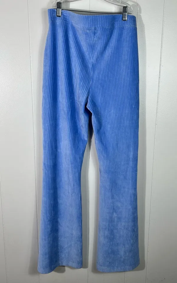 Aerie Bright Blue Corduroy Ribbed Material High Rise Flare Pull On Pants Medium - Image 4