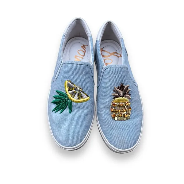 Sam Edelman Evelin Denim Canvas Fruit Print Shoes Size 5.5 - Image 2