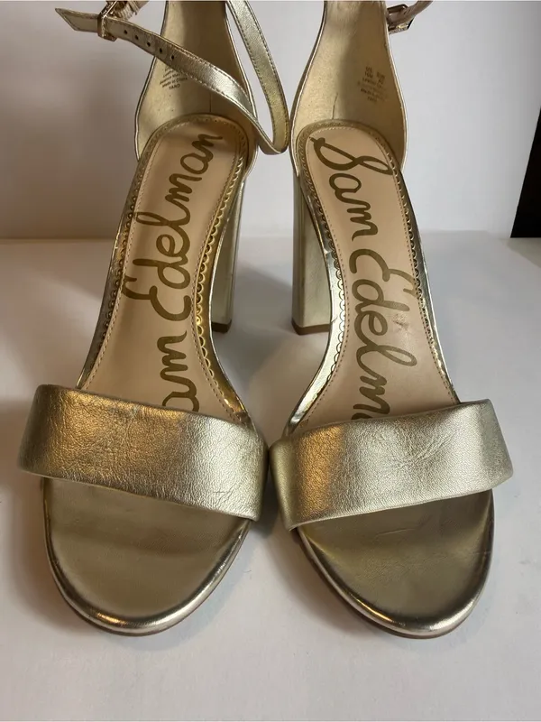 Sam Edelman Yaro Gold metallic Ankle-Strap Block Heel‎ Sandals - Size 10 - Image 2