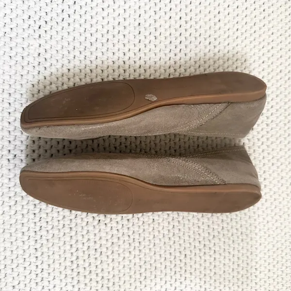 Lucky Brand Alba Taupe Gray Shimmer Suede Leather Squared Toe Ballet Flats 8 - Image 7