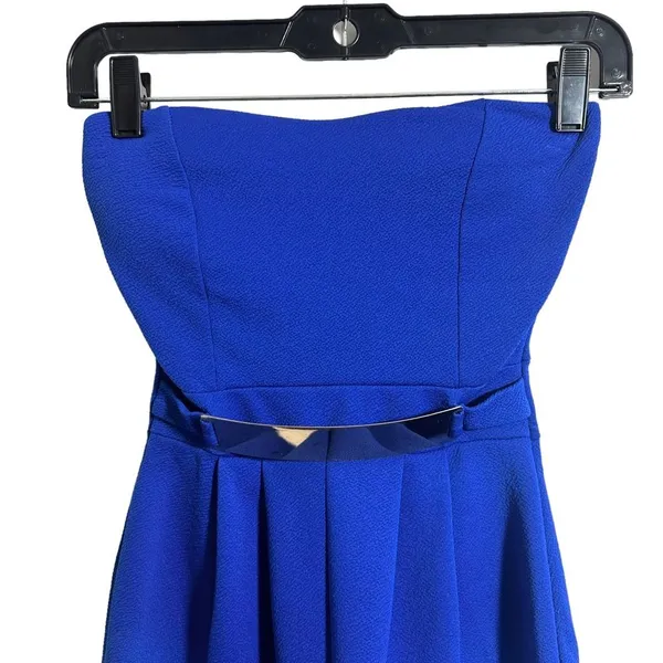 UK2LA Womens Size Small Strapless Short Romper Blue Metal Plate Pleated - Image 2