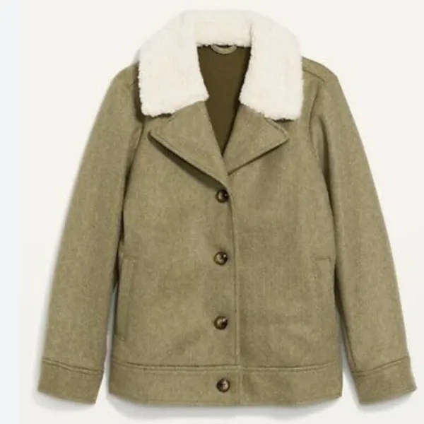 NWOT OLD NAVY Soft-Brushed Sherpa-Trim Jacket for Women In Satin Moss - Image 3