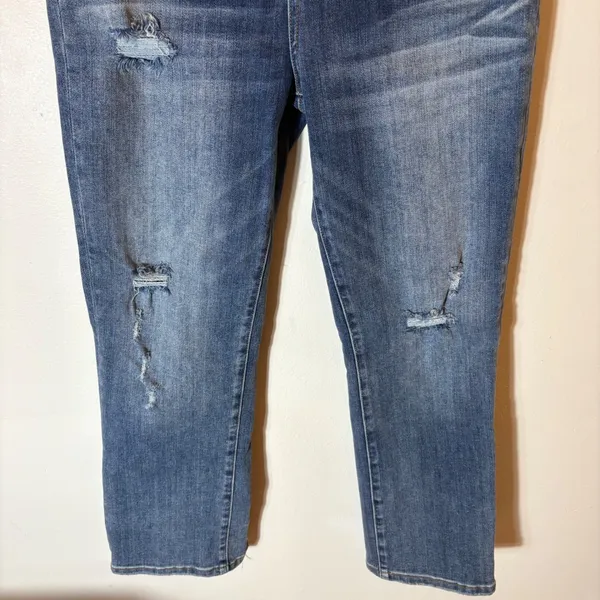 Risen Los Angeles Distressed Straight Leg Jeans Medium‎ Wash Raw Hem Size 29/9 - Image 3
