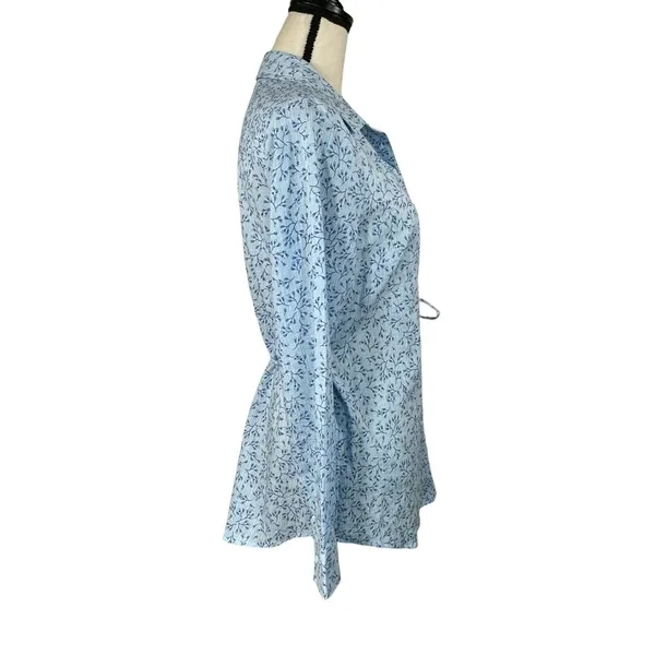 Liz Claiborne Medium Top Floral Button-Up Long Sleeves Lightweight Side Tie Blue - Image 4