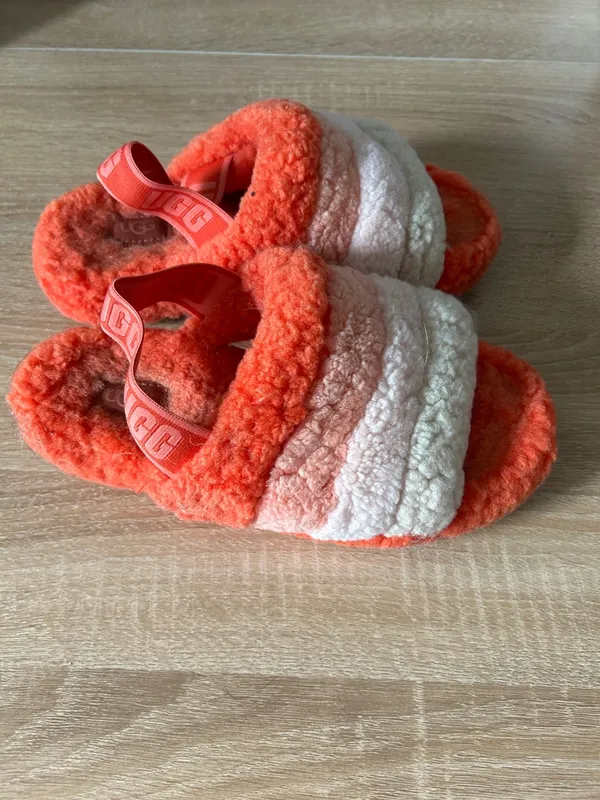 UGG Women's Fluffy Striped Slide Sandals in Orange, Pink & Cream - Image 3