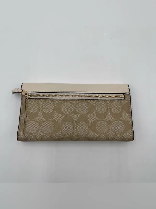 Coach Slim Trifold Wallet In Signature Canvas EUC Logo Designer - Image 3