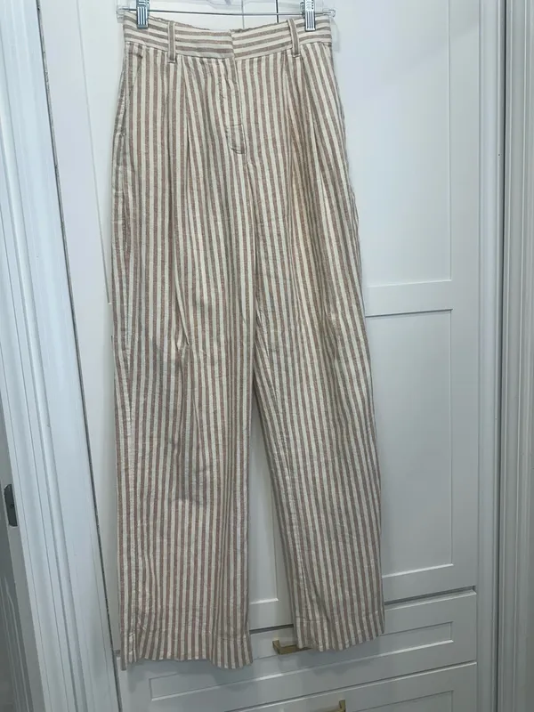 Abercrombie striped beige and white linen pants - Image 2