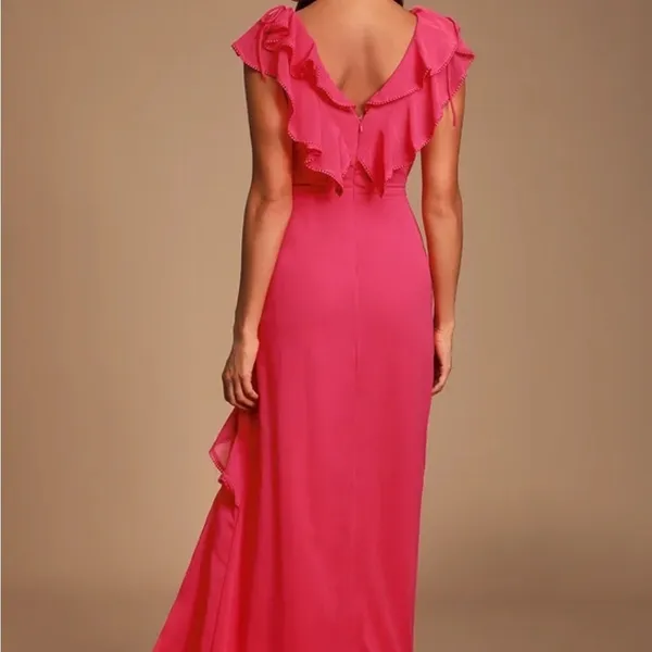 Lulus Pink Ruffled Surplice Maxi Dress - Image 3