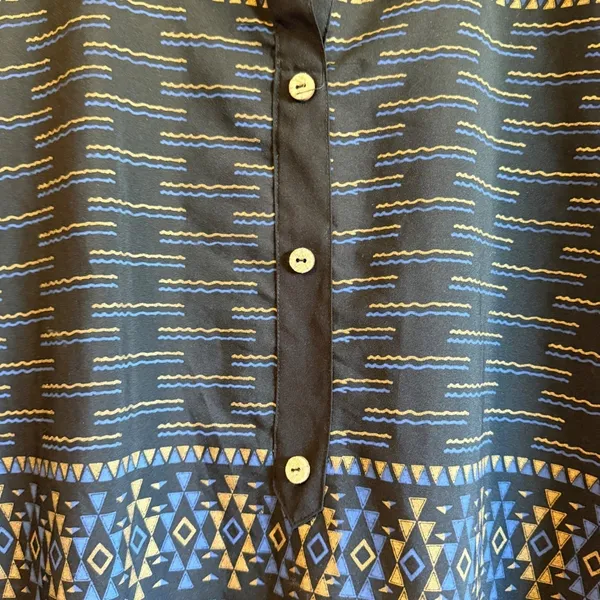 Kurta Tunic Dress Size Large Black Crepe Geometric Foil Print Straight - Image 4