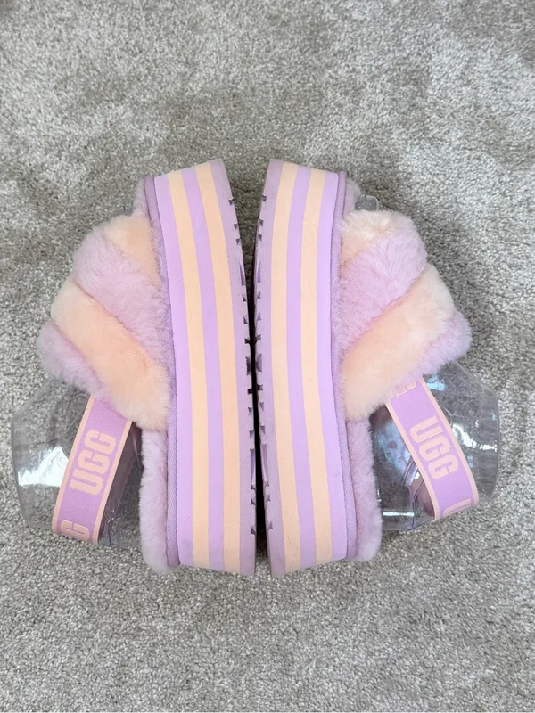 UGG Women’s Disco Stripe Combo Fluff Primrose Pink Slide Flatform 7 - Image 7