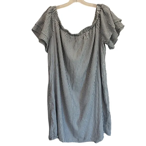 Old Navy Womens XL Blue White‎ Striped Off Shoulder Ruffle Sleeve Mini Dress - Image 2
