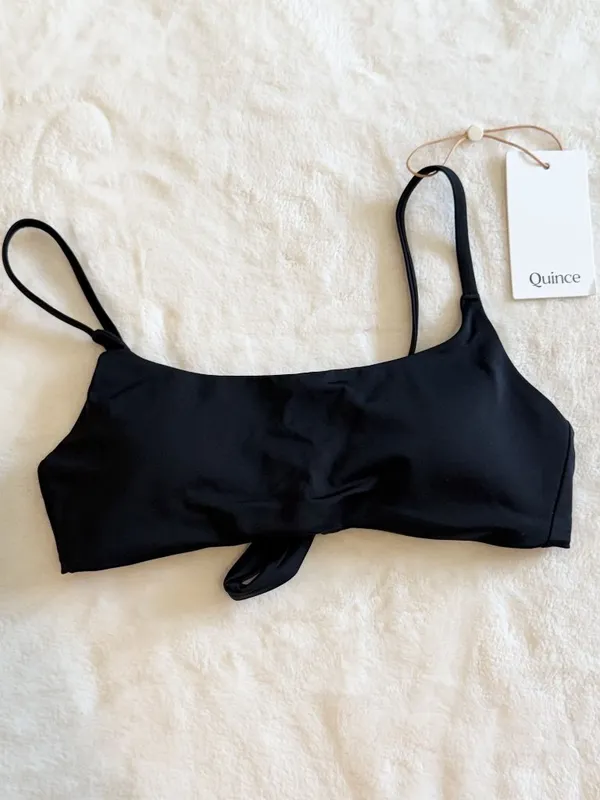NWT Quince Italian Scoop Neck Bikini Top in Black - Size: Extra Small - Image 2