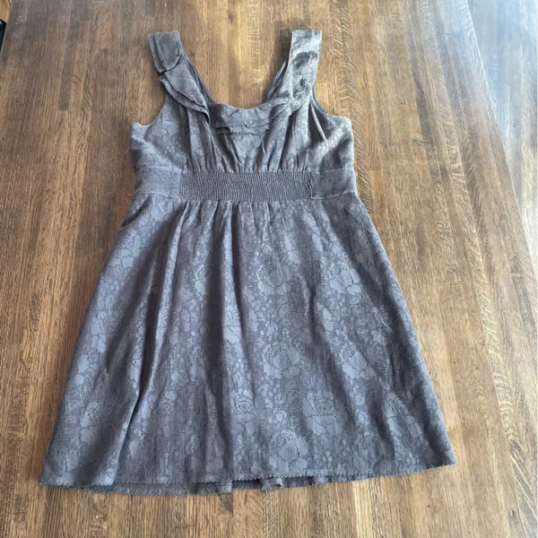Anthropologie Maeve Gray Lace Dress Peter Pan Collar Classic Preppy Summer - L - Image 2