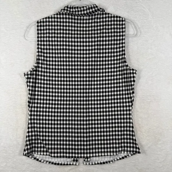 Reformation Gingham Sleeveless Button Down Top Black White Check Large - Image 7