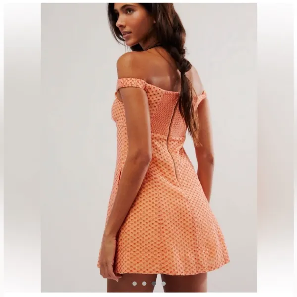 Free People Berry Kiss Mini Dress NWT Small Orange Floral Off Shoulder Boho - Image 15