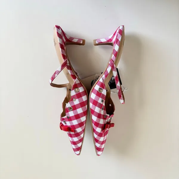Wild Fable Lysandra Gingham Eyelet Kitten Heels Women's 8 Red & White NWT - Image 4