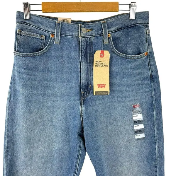 Levi's High Waisted Straight Mom Jeans Style 26986-0010 Eco Blue Size 30 Rigid - Image 3