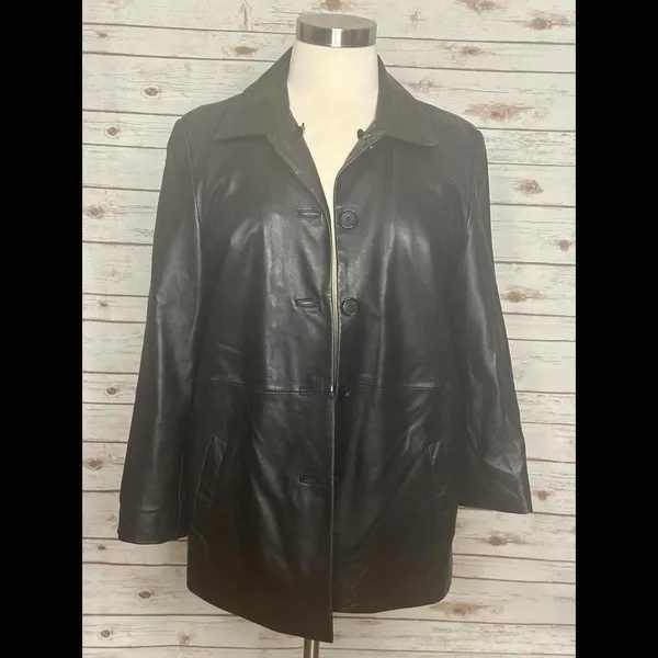 London Fog mob wife black leather jacket Size Large - Image 2