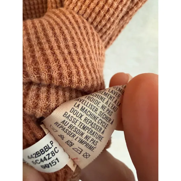 Aerie Henley Top Womens Small Orange Waffle Knit Long Sleeve Thermal Shirt - Image 8