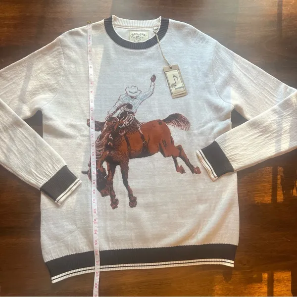 Stitch Note Merino Wool Sweat Cowboy Riding Horse Jacquard - Image 2