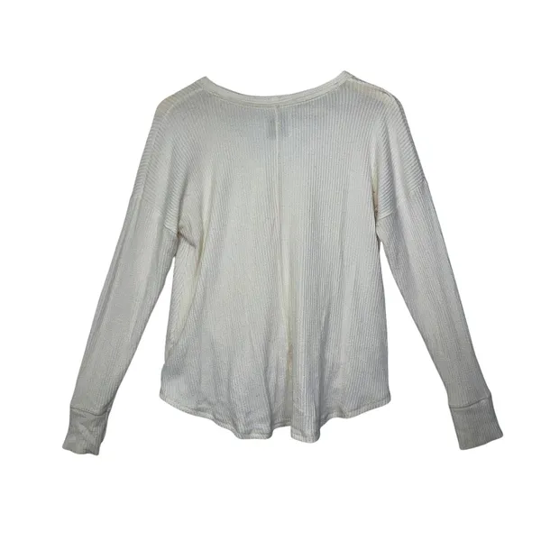 Abercrombie & Fitch Soft AF Cozy Cream Ribbed Knit Tie Front V-Neck Sweater Sz S - Image 4
