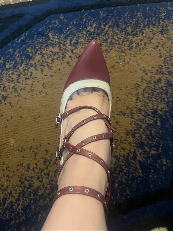 Charlotte Russe Burgundy and Cream Pointed Strappy heels - Image 6