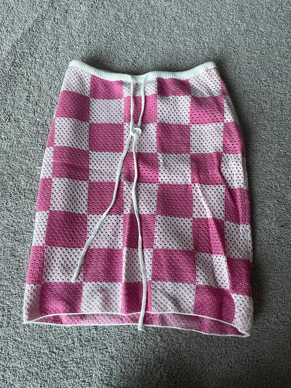 Hazel Boutique Pink Checkered Cover Up Skirt - Image 2