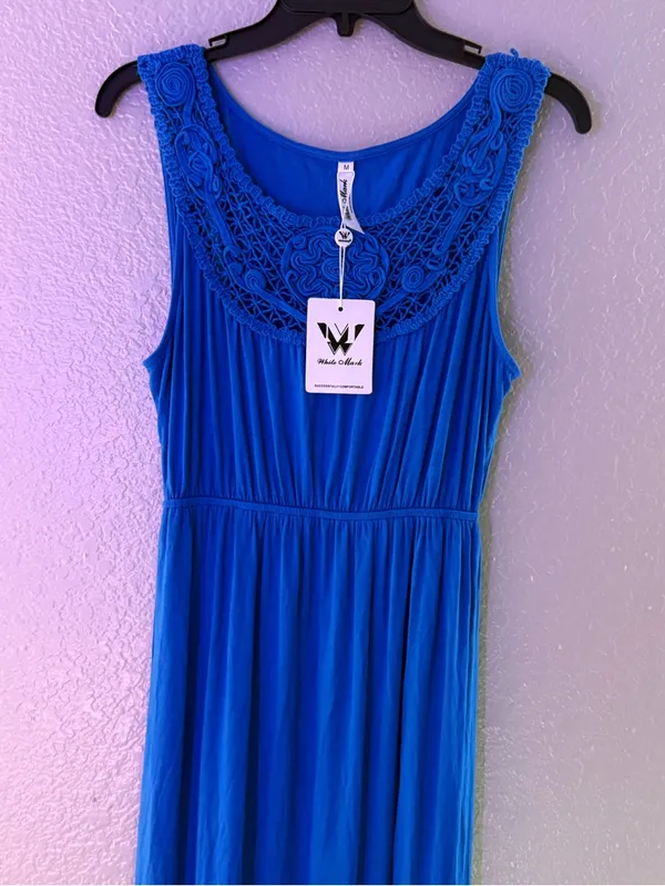 NEW White Mark Royal Blue Crochet Maxi Dress M Boho Stretchy Summer Sleeveless - Image 7