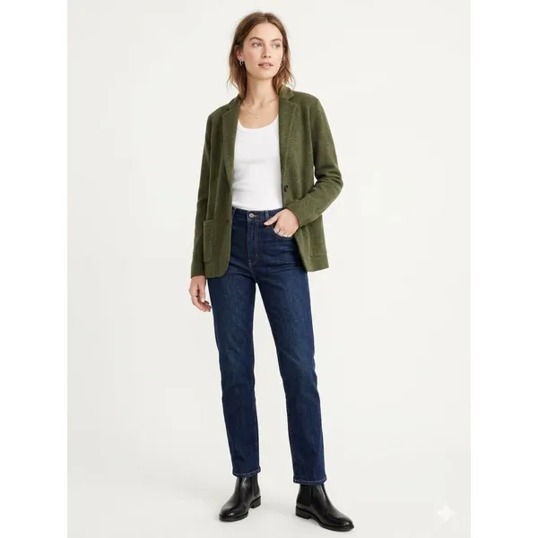 J Crew Olive Army Green Knit Long Sleeve Button Schoolboy Blazer M - Image 7