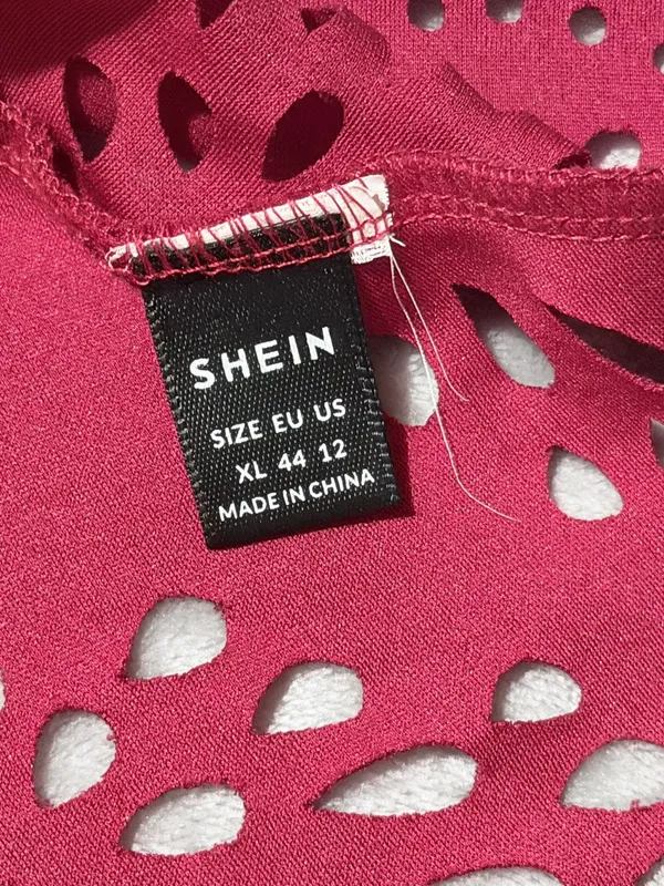 SHEIN Blouse Red Laser Cut Peplum Puff Sleeve Button Front XL Women - Image 9