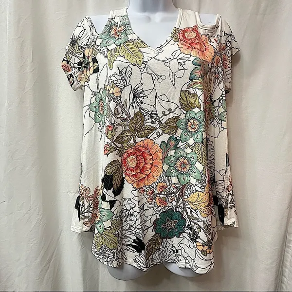 Gaze Women’s Floral Cold‎ Shoulder Top Size Large - Image 12