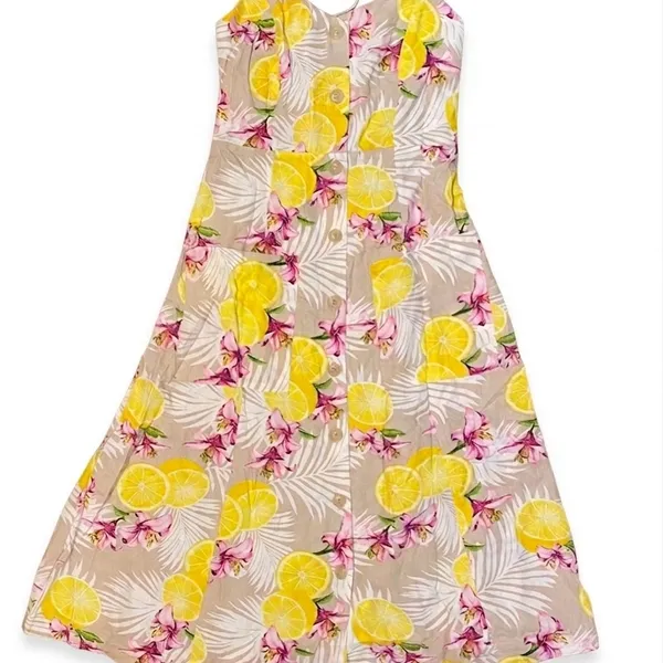 NWOT Lemon Floral Midi Linen Blend Dress - Image 2