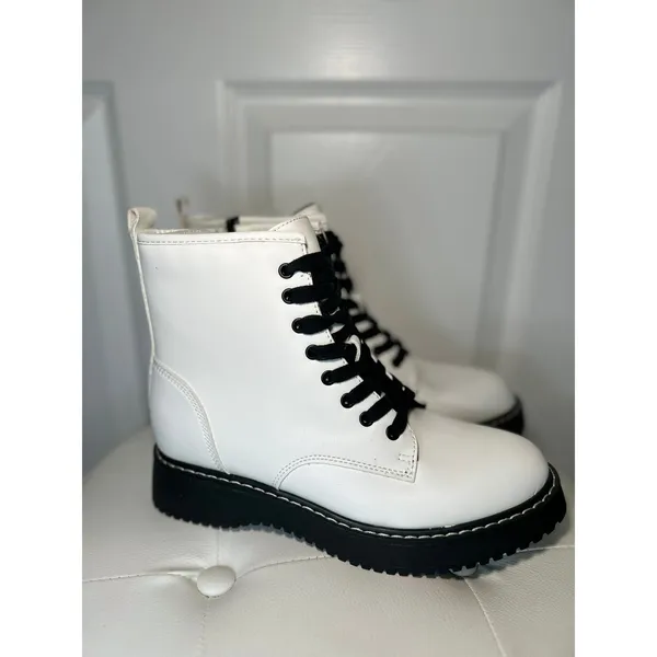 Madden Girl Kurrt Combat Boots 7.5M White Platform Lug Sole Lace Up Side Zip NEW - Image 3