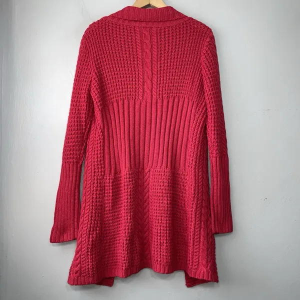 Sundance Cardigan Women Size Medium Red Longline Crochet Knit Open Front Sweater - Image 4