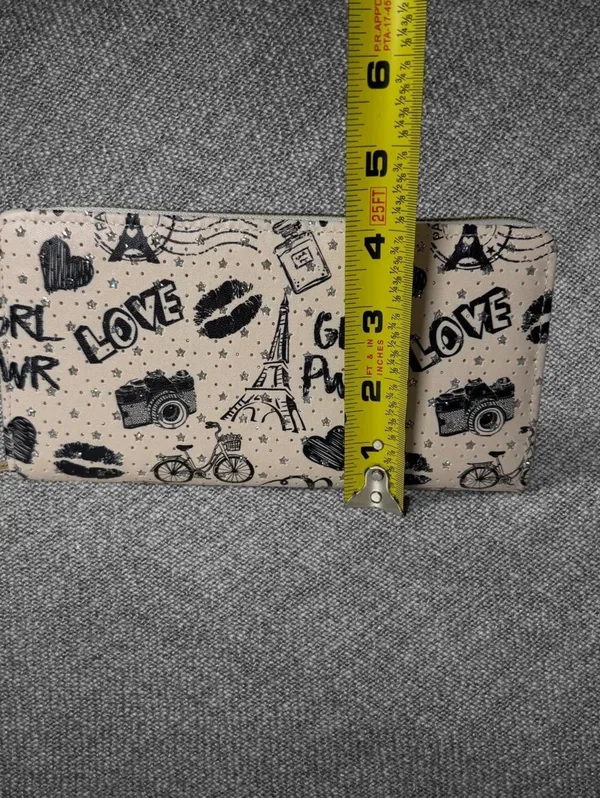 Paris Eiffel Tower Double Zip Wallet Beige Black - Image 6
