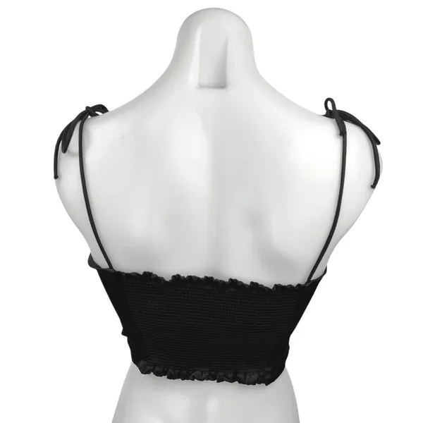 Zara Black Silk Satin Tie Spaghetti Strap Smocked Crop Cami Camisole Tank Top M - Image 2