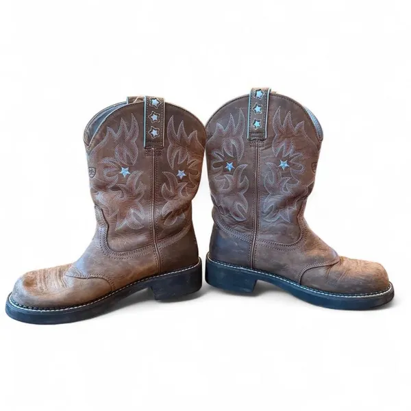 Ariat Women’s Size 8B Brown Leather Cowboy Western Boots Embroidered Stars - Image 7