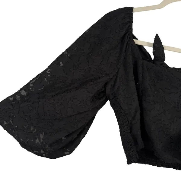 Mustard Seed Black Crop Smocked Blouse Balloon‎ Sleeve Witchygoth Womens Medium - Image 3