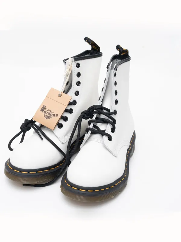 Dr Martens White Leather Combat‎ Boots Size 6 - Image 9