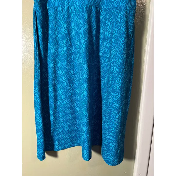 Eddie Bauer Womens Sz Medium Pull-On A-Line Skirt Teal Blue Geometric Adjustable - Image 4