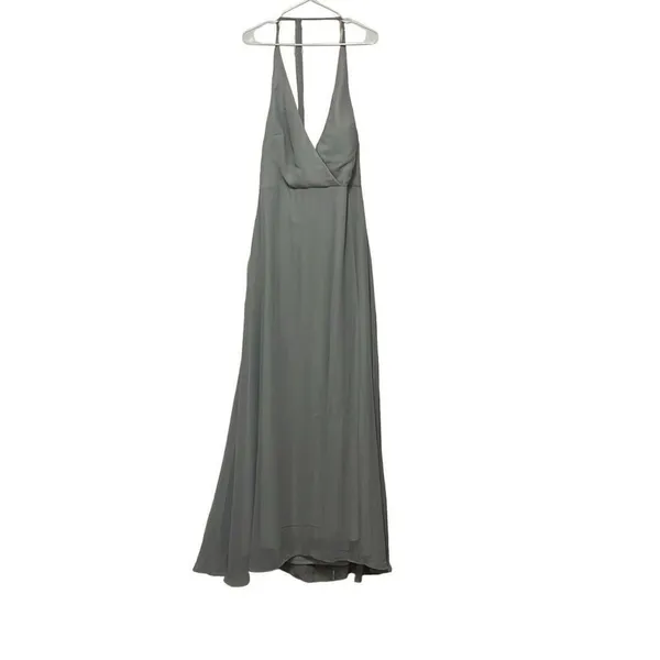 Birdy Grey Moni Halter Gown Silver Grey Chiffon Bridesmaid Dress 2XL NWT Pockets - Image 2