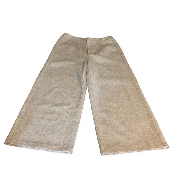 Haute Couture Beige Herringbone Pattern Wide Leg Gaucho Pants (S) - Image 8