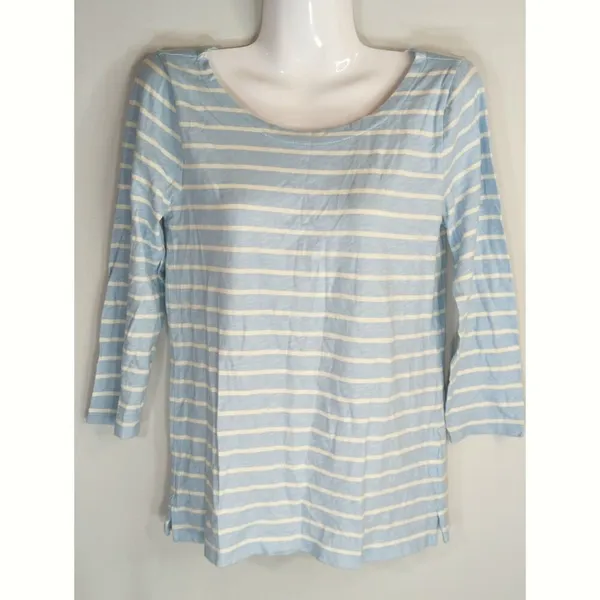 J. Crew Factory‎ Womens Blue & White White Striped Cotton Knit Top Size XS - Image 2