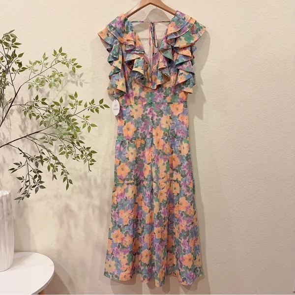 Lost + Wander Florescence Cottage Midi Dress in Yellow Purple Floral One Size - Image 6