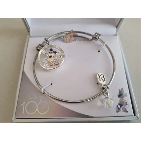NIB Disney Parks 100th Celebration Minnie Mouse Rose Gold Charm Bracelet - Image 2
